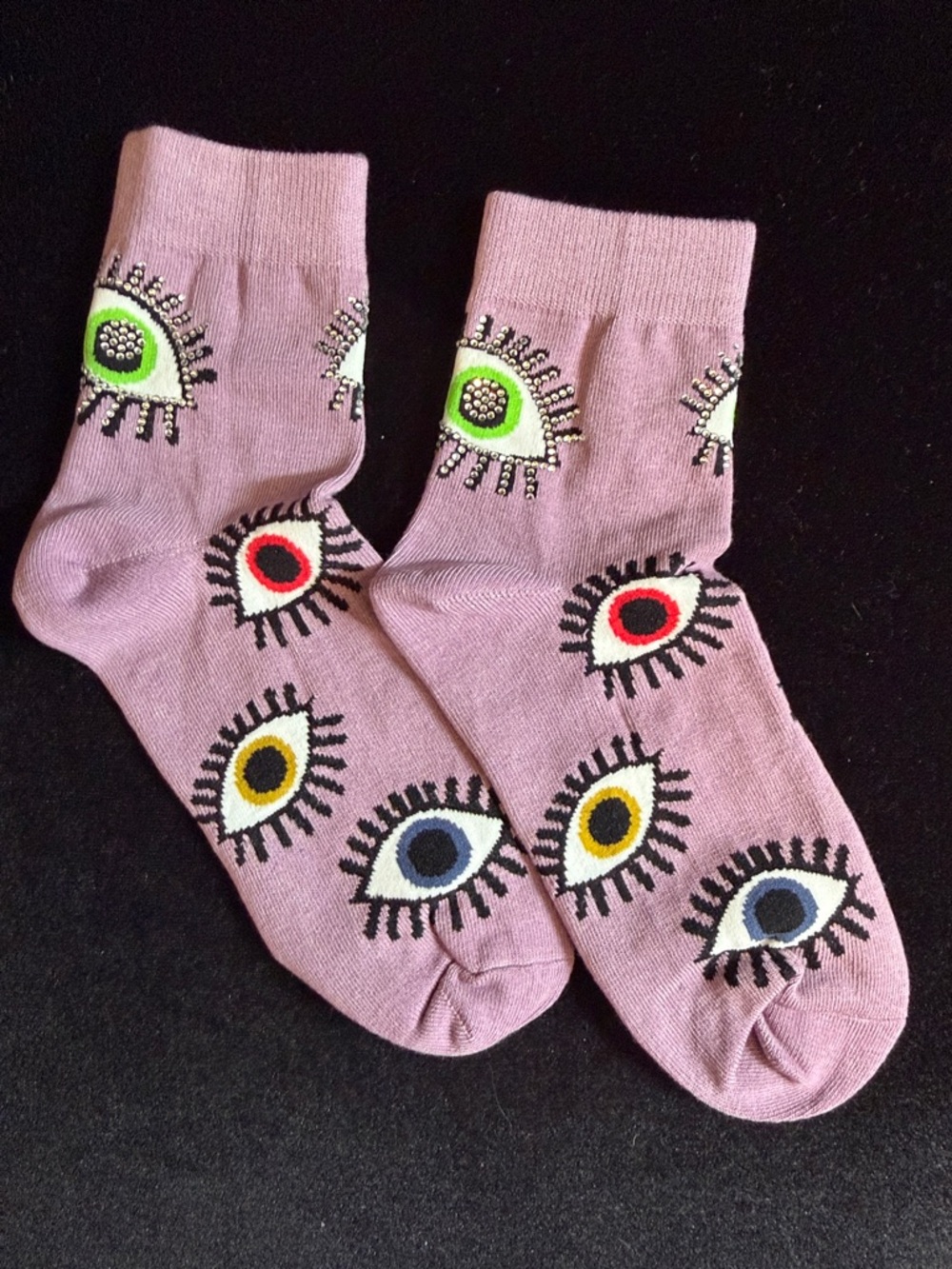 NEW Queen of sparkles Lavender Eye Pattern Crew Socks